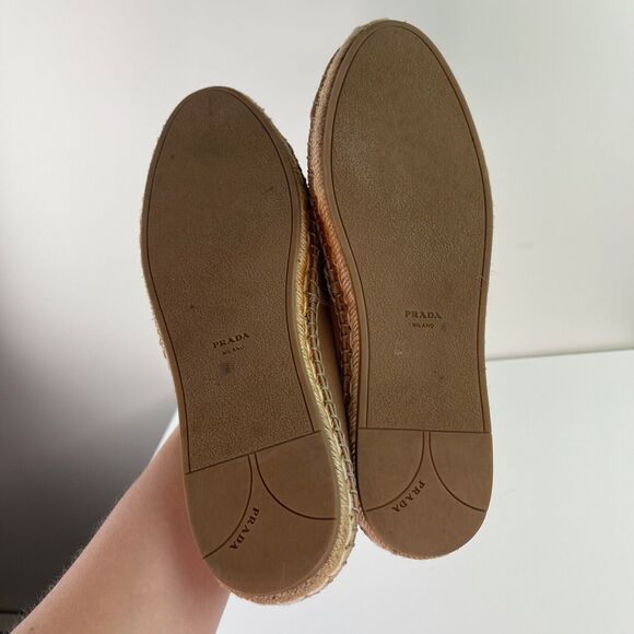 PRADA Light Brown Beige Leather Bows Trim Espadrilles Shoes Women’s 39.5 CLASSIC - Picture 7 of 11